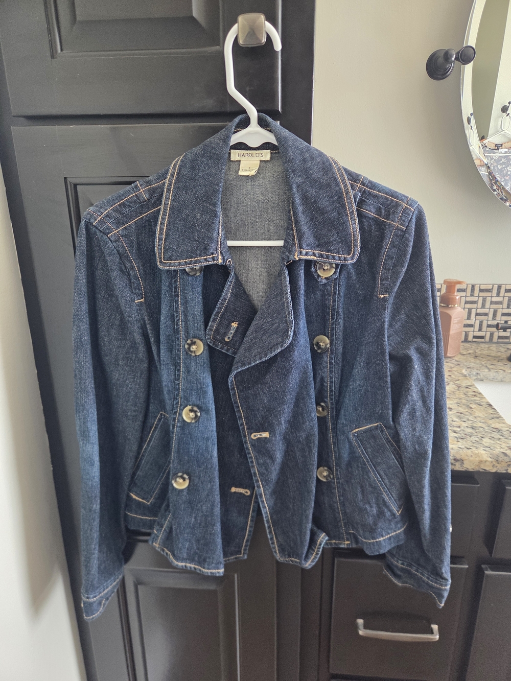 Harold's Women's Dark Blue Denim Double-Breasted Jean Jacket